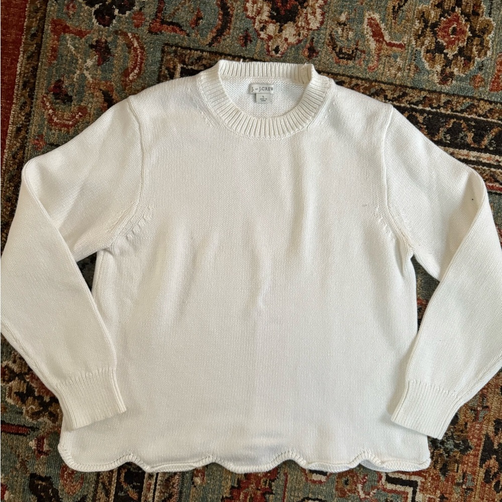 J. by J. Crew Scallop-Hemmed Sweater in White